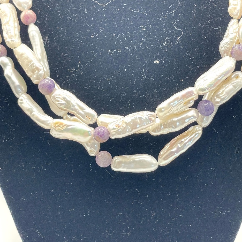 Desert Rose Trading Jay King 925 Sterling Pearl Gemstone Triple Strand Necklace - Picture 3 of 13